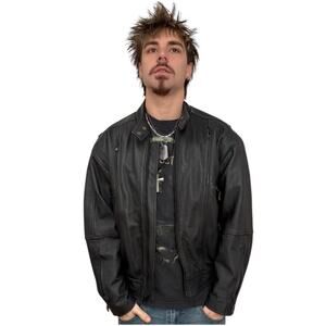 Hot Leathers thinsulate lined black motorcycle jacket snap close neck size XL